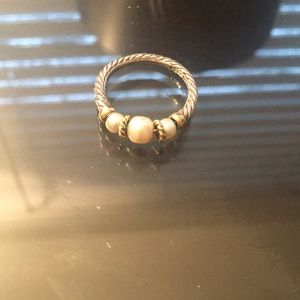 DAVID YURMAN Sterling & 18k Three Pearl Ring 7
